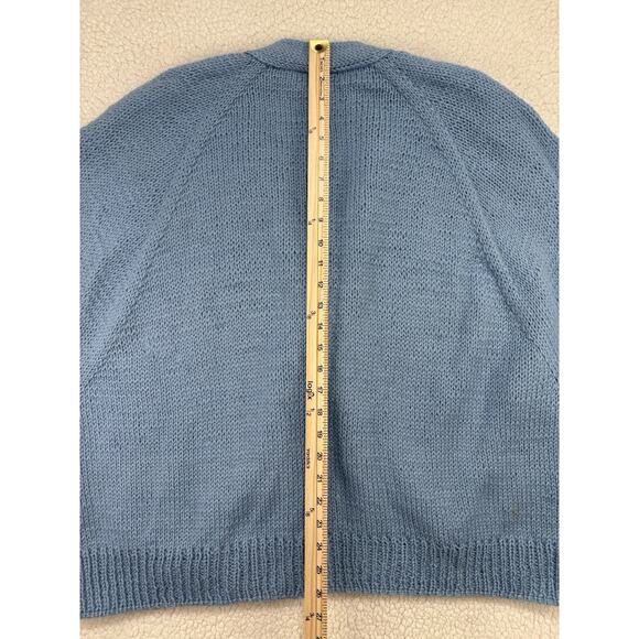 Handmade Knit Blue Chunky Hand Knit Big Wooden Buttons Cardigan Sweater Womens - Picture 8 of 8